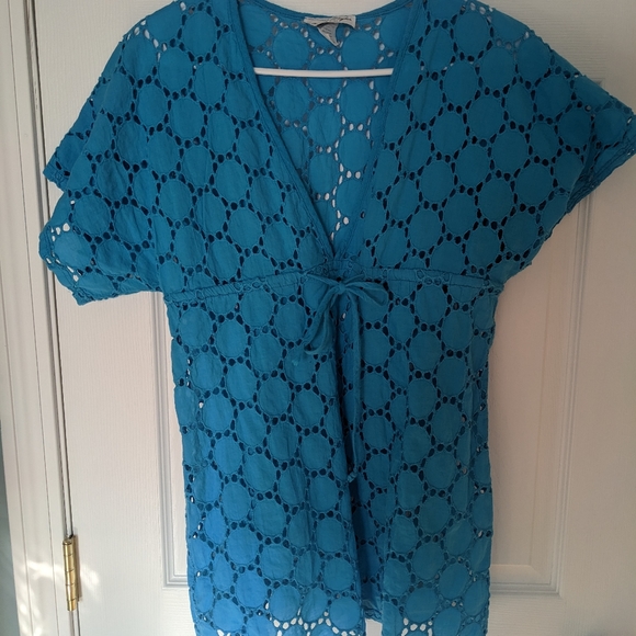 Jordan Taylor Deep Aqua Blue Eyelet Cover-Up Dress - Picture 1 of 3